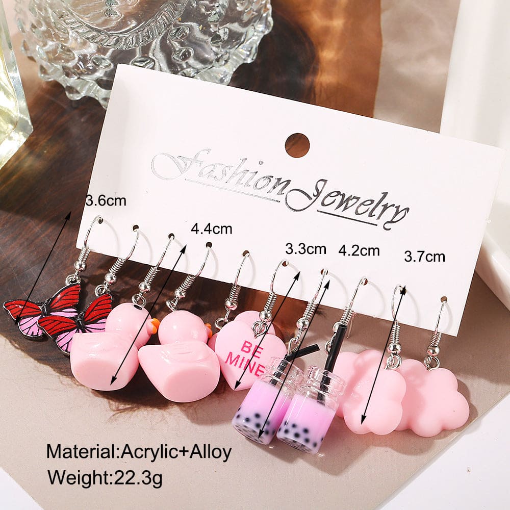 Set Of 5 Trendy Funky Earrings Set, Cute Cartoon Dangle Earrings, Dangle Aesthetic Earrings For Woman Girl, Children Colorful Cartoon Earring Card, Creative Purple Duck & Butterfly & Heart & Mushroom Drop Earrings Set Of 5 Trendy Funky Earrings Set, Cute Cartoon Dangle Earrings, Dangle Aesthetic Earrings For Woman Girl, Children Colorful Cartoon Earring Card, Creative Purple Duck & Butterfly & Heart & Mushroom Drop Earrings